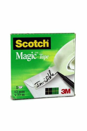 Scotch Magic Ruban Adhésif Invisible, 1 Rouleau, 12 mm x 33 m | Ruban Adhésif Universel pour Réparation de Documents, Étiquetage et Fermeture ; Finition Mate, Invisible et Inscriptible