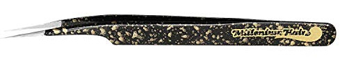 MilleniumHair Wimpern-Pinzette spitz/gerade zur Wimpern-Verlängerung (schwarz-gold)