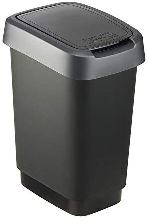 Rotho Twist Portarifiuti con Coperchio, Plastica (PP) senza BPA, Nero/Argento, 10 L, 24.8 x 18.1 x 33.0 cm