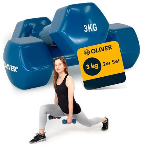 Oliver – Vinyl Kurzhanteln Set 2 x 3kg Petrol – Hantelset für Männer & Frauen – Hanteln Gusseisen mit griffigem Vinylüberzug – Für Gymnastik, Aerobic, Fitness- & Krafttraining im Studio oder zu Hause