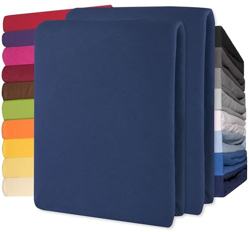CelinaTex Jersey Spannbettlaken Lucina Doppelpack 90x200-100x200cm dunkel blau 100% Baumwolle gekämmt bis 26cm Matratzenhöhe Spannbettbezug, Leintuch, Bettlaken, elastisch, Strech, Oeko-Tex
