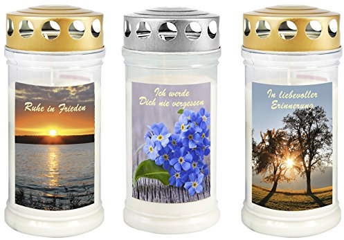 Grabkerze - Grablicht - Motivkerze - Gedenkkerze - 3 er Set Dauerbrenner 70-90 Std.
