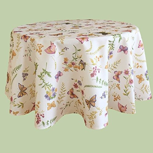 Mantel redondo de 170 cm de diámetro, diseño de mariposas.