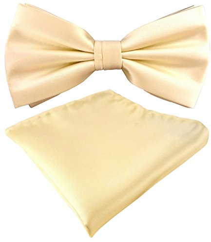 TigerTie Satin Fliege + Einstecktuch in beige creme Uni einfarbig + Geschenkbox