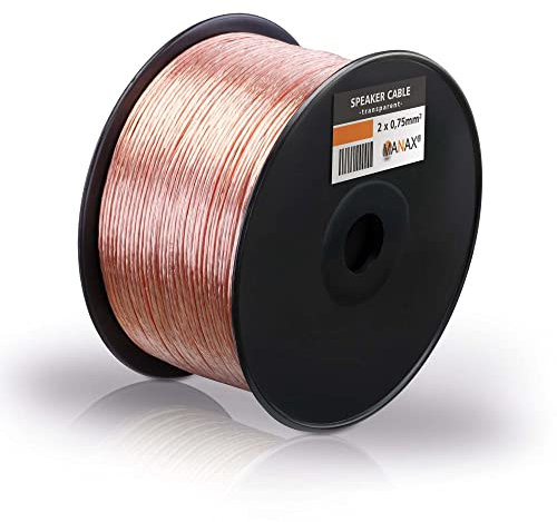 MANAX® 100 m de Cable Doble (2 x 0,75 mm², Transparente, 2 núcleos, 100 m, 0,75 mm², 1 Bobina, Transparente)