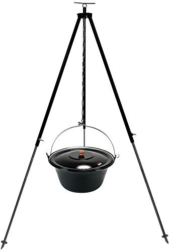 Gulaschkessel Gulaschtopf Set 15 Liter emailliert mit Deckel und Teleskop Dreibein 180 cm durch Kettenzug höhenverstellbar / Feuerkessel – Suppentopf – Outdoorkocher – Glühweintopf – Glühweinkessel