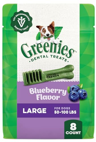 Greenies Dog Treats, Veterinarian-Recommended Natural Dental Dog Treats, Large Size, Blueberry Flavor, 12 oz. Pack, 8 Count