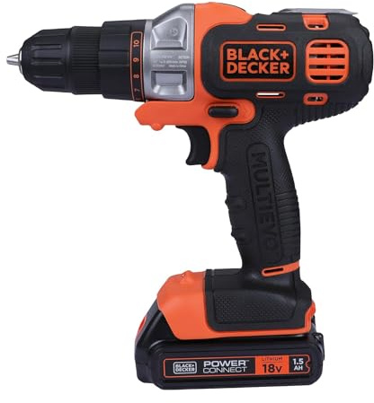 BLACK+DECKER Multievo - Taladro eléctrico de 18 V con puntas de tornillo, accesorio para el conductor y caja de kitbox, 1,5 Ah iones de litio, MT218K-GB