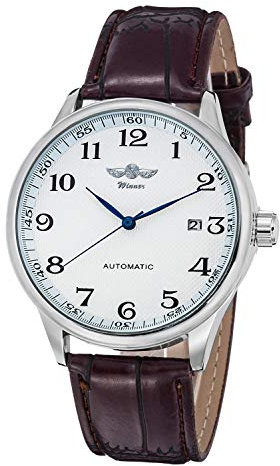 GuTe Mechanical - Orologio meccanico classico con quadrante bianco e lancette blu, da uomo, cinturino in PU, orologio automatico