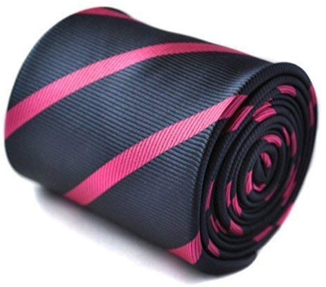 Frederick Thomas Navy Blue Tie With Bright Pink Club Striped and Floral Rear Design, Microfibre Material Necktie Perfect for Formal, Office, Wedding and Special Occasions, Classic 8cm Width