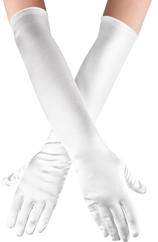 Kangaroo Long White Opera Gloves for Women - 1 Pair Elbow Length Satin Tea Party Evening Cute Gloves for Women Formal 1920s Wedding Gloves for Bride Dress Compatiable Accessory