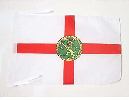AZ FLAG Drapeau Aurigny 45x30 cm Polyester 100D Cordelettes | Usage intérieur et extérieur Drapeau décoratif de l'Í®le Anglo-Normande de Alderney coutures doubles et bords renforcés
