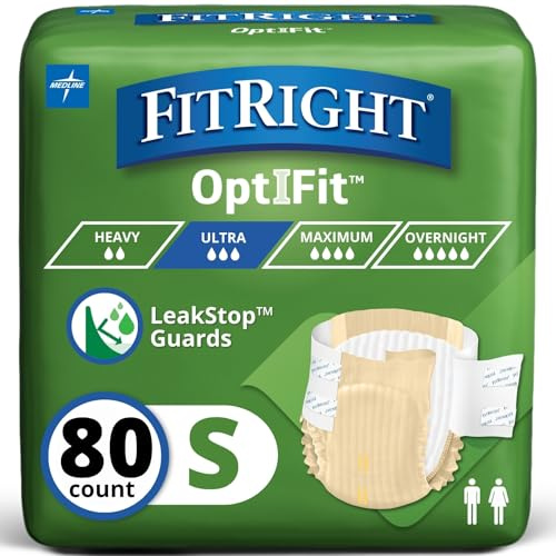 FitRight Ultra Adult Diapers, Disposable Incontinence Briefs, Leak-Proof Diaper, Absorbent Briefs For Men and Women, Maximum Protection, Small, 20 – 32 in, 20 briefs per bag, 80 briefs per case