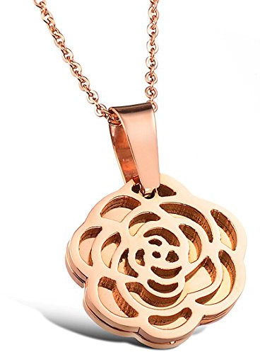 Kim Johanson Edelstahl Damen Halskette mit Anhänger Rose Blume Blüte in Roségold inkl. Schmuckbeutel