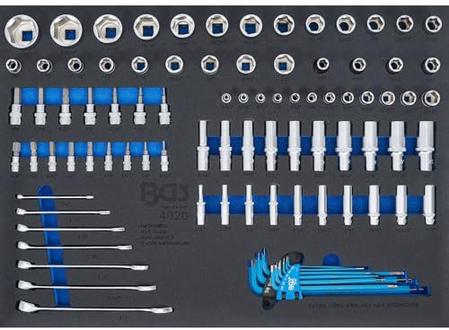 BGS 4020 | Werkstattwageneinlage 3/3: Steckschlüssel / Maul-Ringschlüssel | Zollgrößen | 90-tlg.