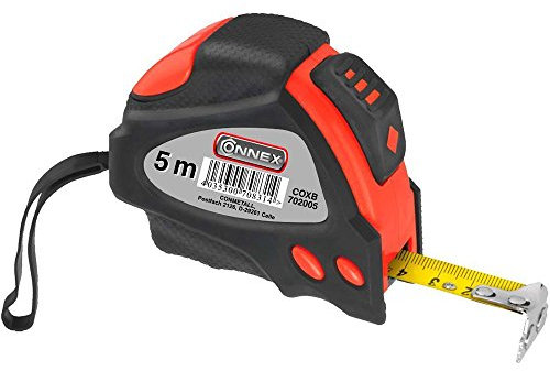 CONNEX Rollbandmaß 5m/19mm - Schwarz/Rot - Ergonomisches 2-Komponenten-Design - Automatischer Bandstopp - Starke Magneten am Bandanfang / Maßband mit Gürtelclip und Trageschlaufe / 702005