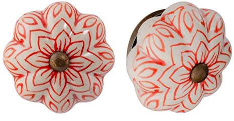 Möbelknöpfe aus Keramik - Blumendesign im Vintage-Look - Rot - 6 Stück