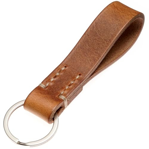 ELBERCRAFT Schlüsselanhänger Leder handgenäht - edel & hochwertig, Geschenk | braun, beige, für Herren, Partner, Echtleder, pflanzlich gegerbt, Rindsleder, Made in Germany, Geburtstag, Unikat