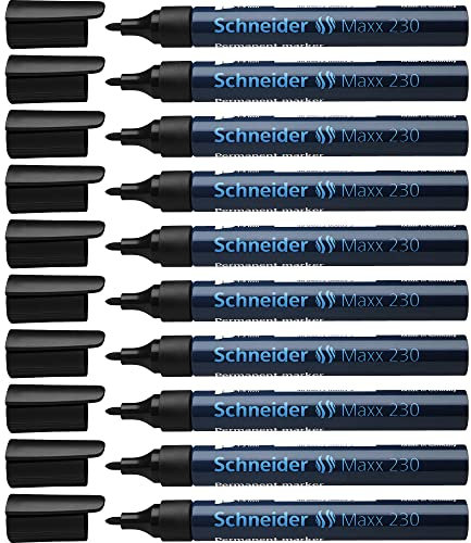 Schneider Maxx 230 Permanent-Marker mit Rundspitze (nachfüllbar, Cap-Off-Ink, Aluminiumschaft, 1 - 3 mm) 10er Packung schwarz