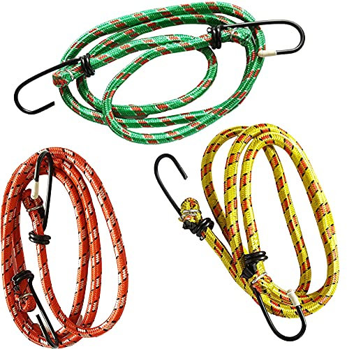 Pack of 3 Elastic Bungee Cords With Hooks, Bungee Ropes Thicken Bungee Straps Tent Rope Camping Accessories for Luggage Packing Suitcase Car Roof Rack (100cm)