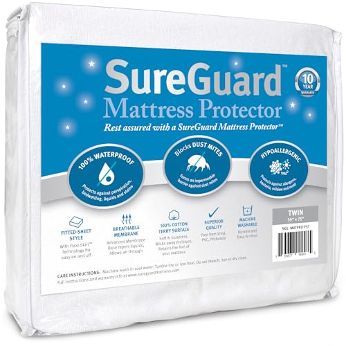 SureGuard Waterproof Mattress Protector, Twin Size Mattress Cover