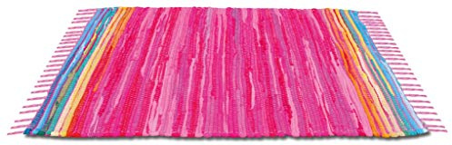 Bestlivings Flickenteppich 160 x 230 cm aus handgewebter Baumwolle in Pink - Rosa, viele Variationen