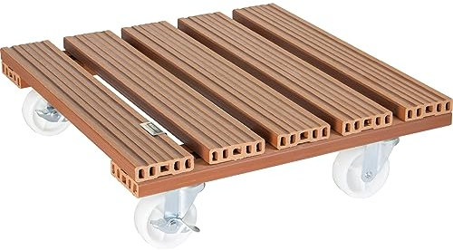 Wagner Pflanzenroller WPC 38,5 x 38,5 x 11 cm I Blumenroller für Außenbereich + Innenbereich I Kübelroller aus FSC® Wood Plastic Composite, Terracotta I 2 Feststeller I Tragkraft 120 kg - 20055001