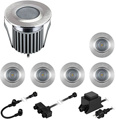 ledscom.de Lampes LED encastrées dans le sol BODES pour l'extérieur, blanc chaud, 94lm/luminaire chacune, mat, rond, 50mm Ø, 6er Set