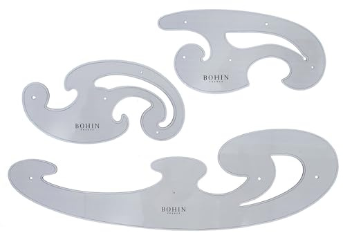 BOHIN France Curved Ruler Set - Durable and Wear-Resistant, Drawing Tool for Sewing and Pattern Making - 3 Pieces, White