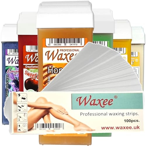 6x 100ml Roller ROLL ON WAX CARTRIDGE + 100 strips Body & Leg Waxee NEW FORMULA (Mix of 6 wax cartridges)