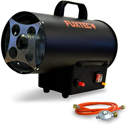 FUXTEC industriell gasvärmare GH10 - gasvärmare 10kW med termostat - byggvärmare 300 m³/h luftflöde värmare fläkt inkl. tryckreducerare & överhettningsskydd