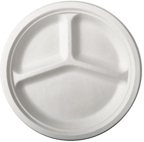 PAPSTAR 144 Teller, Zuckerrohr Pure 3-geteilt Ø 26 cm, 2 cm Weiss