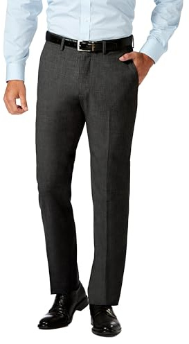 Haggar Men's Stretch Superflex Waist Slim Fit Flat Front Dress Pant, Charcoal Heather, 32Wx34L