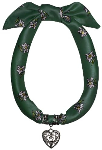 P.S. Schuhmacher Trachtenschmuck Dirndlkette Trachten Schmuck Dirndl Satin-Tuch m. Herz Kette Dirndltuch Trachtenkette Trachtentuch 60x60cm Edelweiß Herzanhänger Dirndlschmuck, Farbe:tannengrün