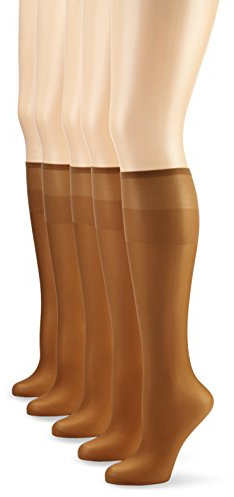 Endast 5-pack knä sidenfin 15 DEN transparent nylon fina knästrumpor silkeslena glänsande bred komfortlinning damer, BRONS, one size