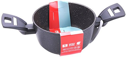 Moneta Hercules Casseruola 2 Manici Antiaderente Stone, Alluminio Rivestito, Nero, 16 cm