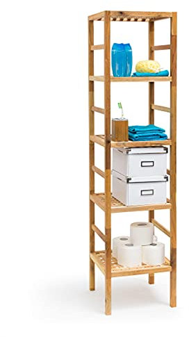 Relaxdays Badregal Holz verschiedene Größen 3-5 Ablagen Standregal aus Walnuss geölt Holzregal für natürlichen skandinavischen Stil 3,4 & 5 stöckig aus Massivholz für Bad, Küche, Flur, Sauna, braun