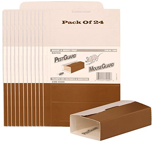 Pack of 24 Mouse Mice Insect Lizard Snake Cockroaches Cricket Scorpions Catchers Sticky Glue Board Traps Baited Attractant Scented, Professional Strength Trap, Indoor, Non-Toxic, Non Poisonous.