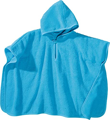 Erwin Müller Kinder-Poncho mit Kapuze Frottier türkis Größe 50x70 cm - saugstark, hautfreundlich, langlebig, mit Knopfverschluss am Ausschnitt, 100% Baumwolle