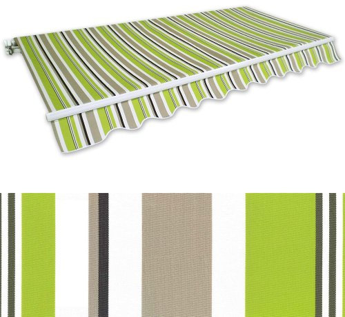 Jawoll Markise, Gelenkarmmarkise 350x250 cm, Markisenstoff grün-braun (Profilfarbe: Weiß) Sonnenschutz mit Markisenkrubel, Schattenspender, Sonnensegel, UV- beständig & Wasserabweisend