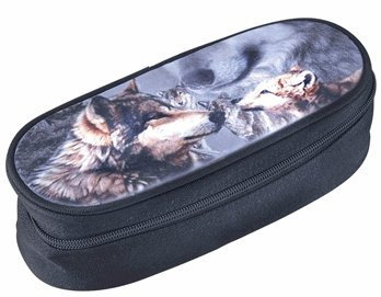 Federmäppchen Schwarze Wolve Family, 23x9x7cm, Schönes Tier-Motiv, Federtasche, Federmappe für Jungen & Mädchen, Schlamper-Mäppchen, Schlamper-Etui mit Wölfen, Stifteetui, Schulmäppchen