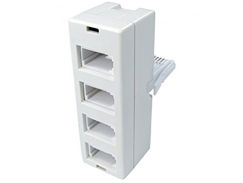 World of Data - 4 Way BT Telephone Socket Splitter - Quad - 4 (Sockets) into 1 (Plug) - White - Phone - Fax - Modem - Answer Machine