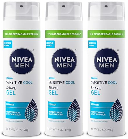 NIVEA MEN Sensitive Cool Shave Gel for Sensitive Skin, Alcohol Free Shaving Gel with Chamomile Extract, 7 Oz Can, Pack of 3