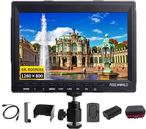 FEELWORLD FW759 7 Zoll Kamera Field Monitor,1280X800 IPS DSLR Field Monitor mit Full HD Focus Video 4K HDMI Input Output 2800mAh Batterie Speicher Case