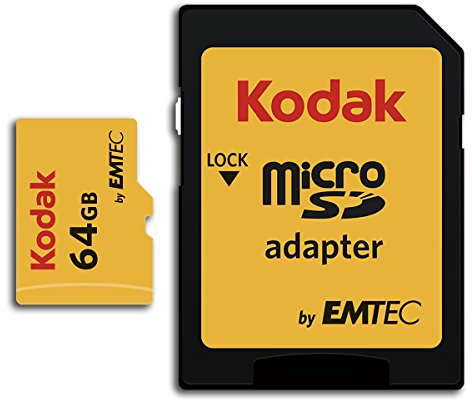 Kodak - Carte Micro SD 64 Go UHS-I U1 V10 A1 microSDHC/XC - Carte Mémoire Micro SD - Vitesse de Lecture 85MB/s Max - Vitesse d'Écriture 25MB/s Max - Stockage Supplémentaire pour Smartphone/Tablette