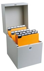 Exacompta 54712E Karteikassette Metalib für bis zu 500 Karteikarten DIN A6 hoch Tragegriffe vorne und hinten grau Karteikasten