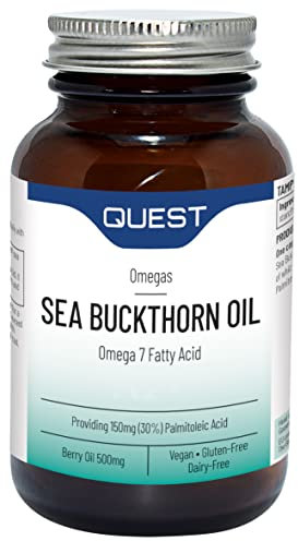 Quest Sea Buckthorn Oil Omega 3, 6 & 7, Berry Oil & Palmitoleic Acid Supplement. Supports Skin & Eye Health Plus Post Menopause Dryness. Vegan Omega Anti-Inflammatory Supplement Tablets (120 Capsules)