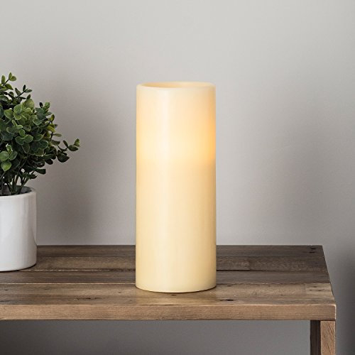 Lights4fun Vela Pilar LED sin Llama a Pilas en Cera Marfil con Mecha y Llama Parpadeante de 25 cm