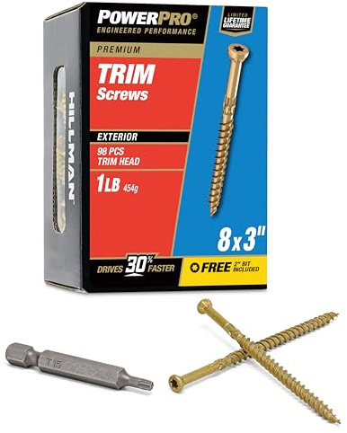 Power Pro 48633 Trim Screws, #8 x 3, All Purpose Wood, Deck, Composite, and Exterior Trim Screws, Rust Resistant, Bronze, 1lb Box, 108 pcs