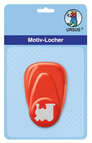 Ursus 19470004 - Motivlocher mit Hebel klein, Zug, rot, ausgestanztes Motiv ca. 16 mm, aus Kunststoff mit Metallstanze, geeignet für Grammaturen von 160 220 g /qm, keine